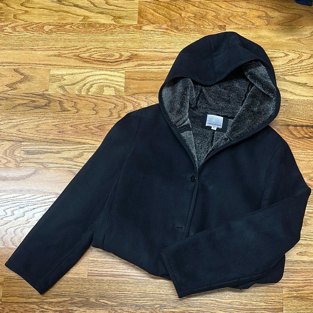 Black Hooded Jacket with Faux Fur Lining
